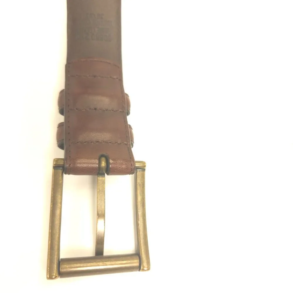 Brown Genuine Leather Belt 38 95 Brass Tone Buckle Classic 42